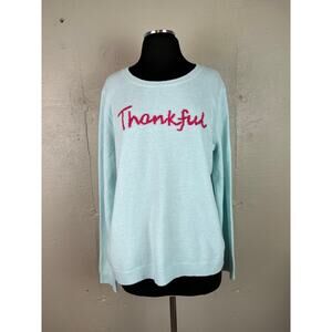 TALBOTS WOMEN Cozy Baby Blue Soft Knit THANKFULL Sweater Size Large Relaxed Fit